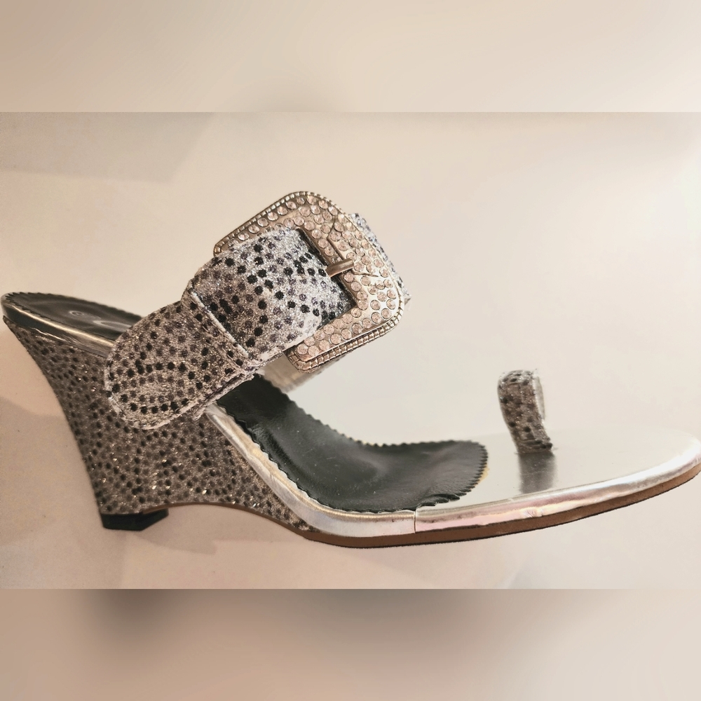 NWT silver wedge sandals